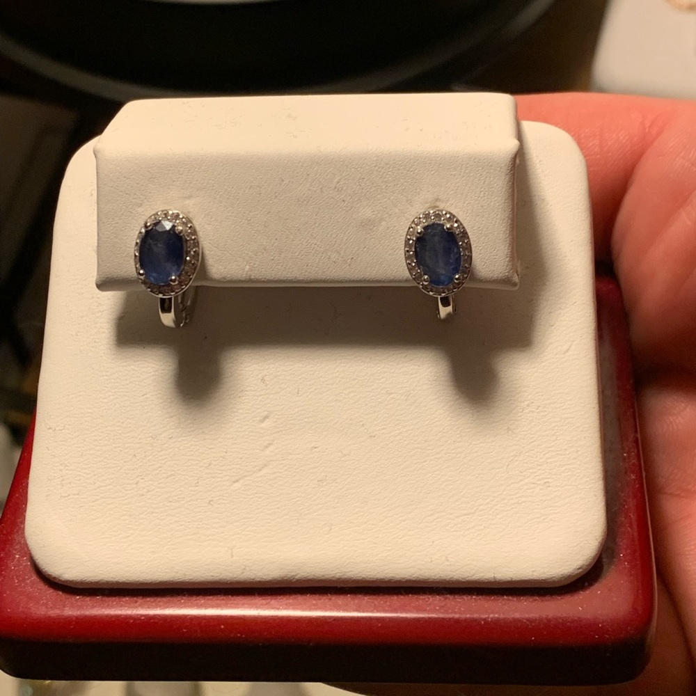 Blue sapphire and zircon earrings 925 sterling silver